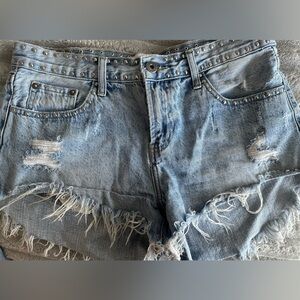 Pistola Studded Distressed Denim Shorts
